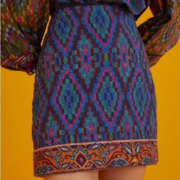 NWT Farm Rio Tapestry Scarf Blue Pink Green Quilted Textured Mini Skirt Small